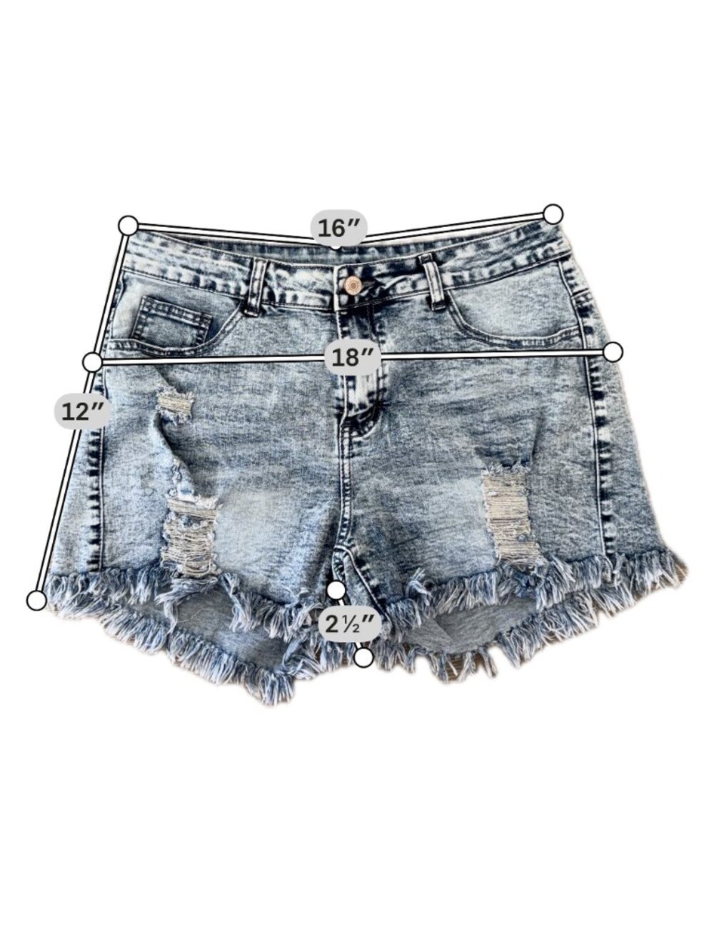 Distressed Acid Wash Denim Shorts Womens Large High Rise Raw Hem - Picture 2 of 4